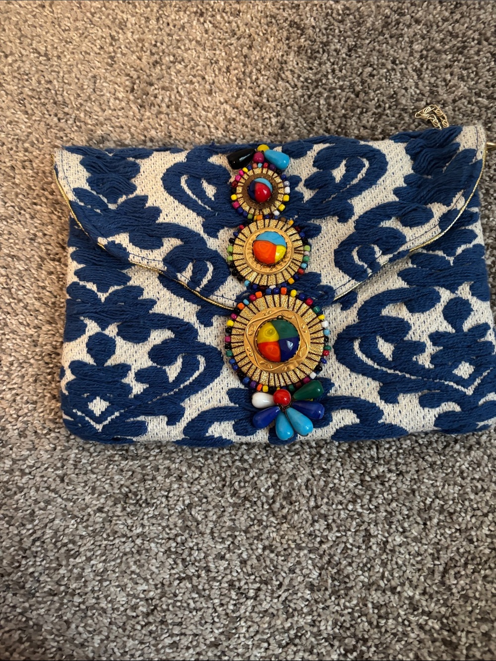 Steve Madden Blue and White Beaded Embellished Clutch